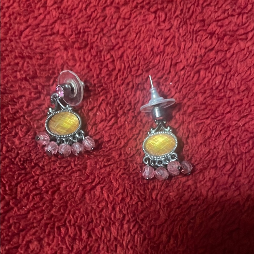 Elegant Yellow and Pink Dangle Earrings